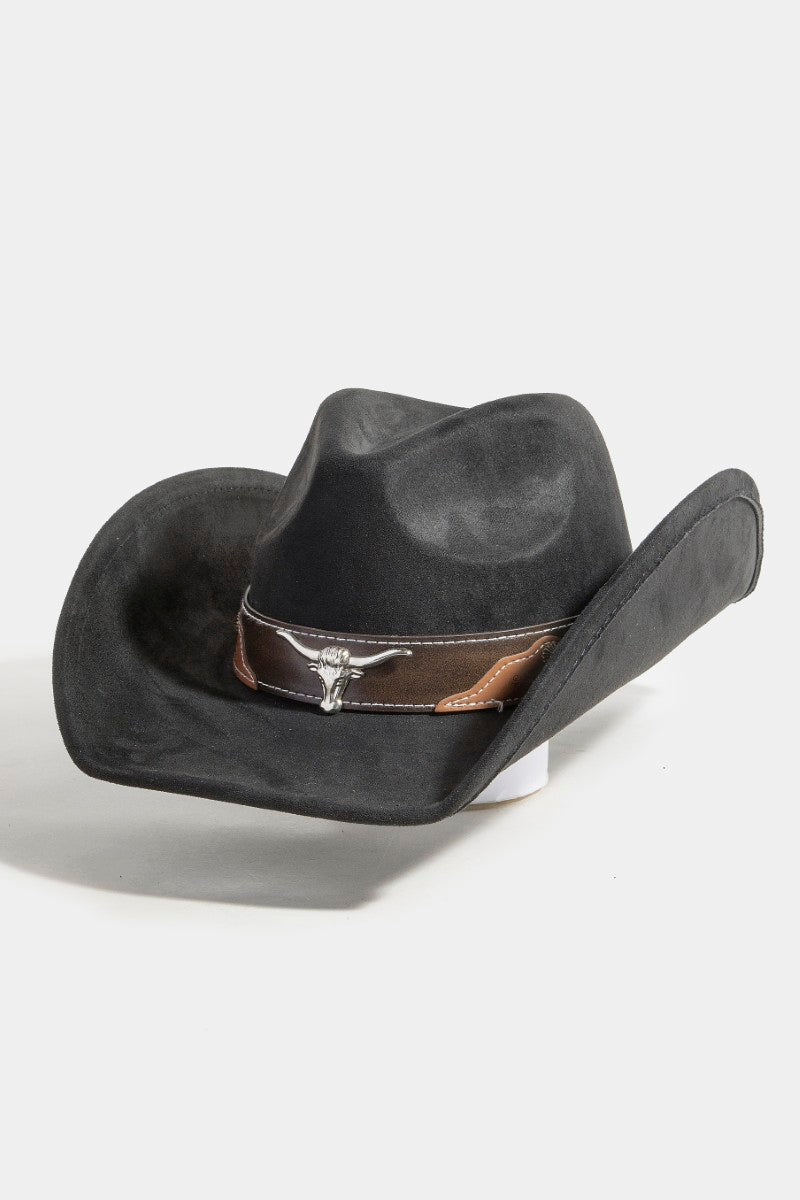 BLACK COWBOY HAT WITH LONGHORN