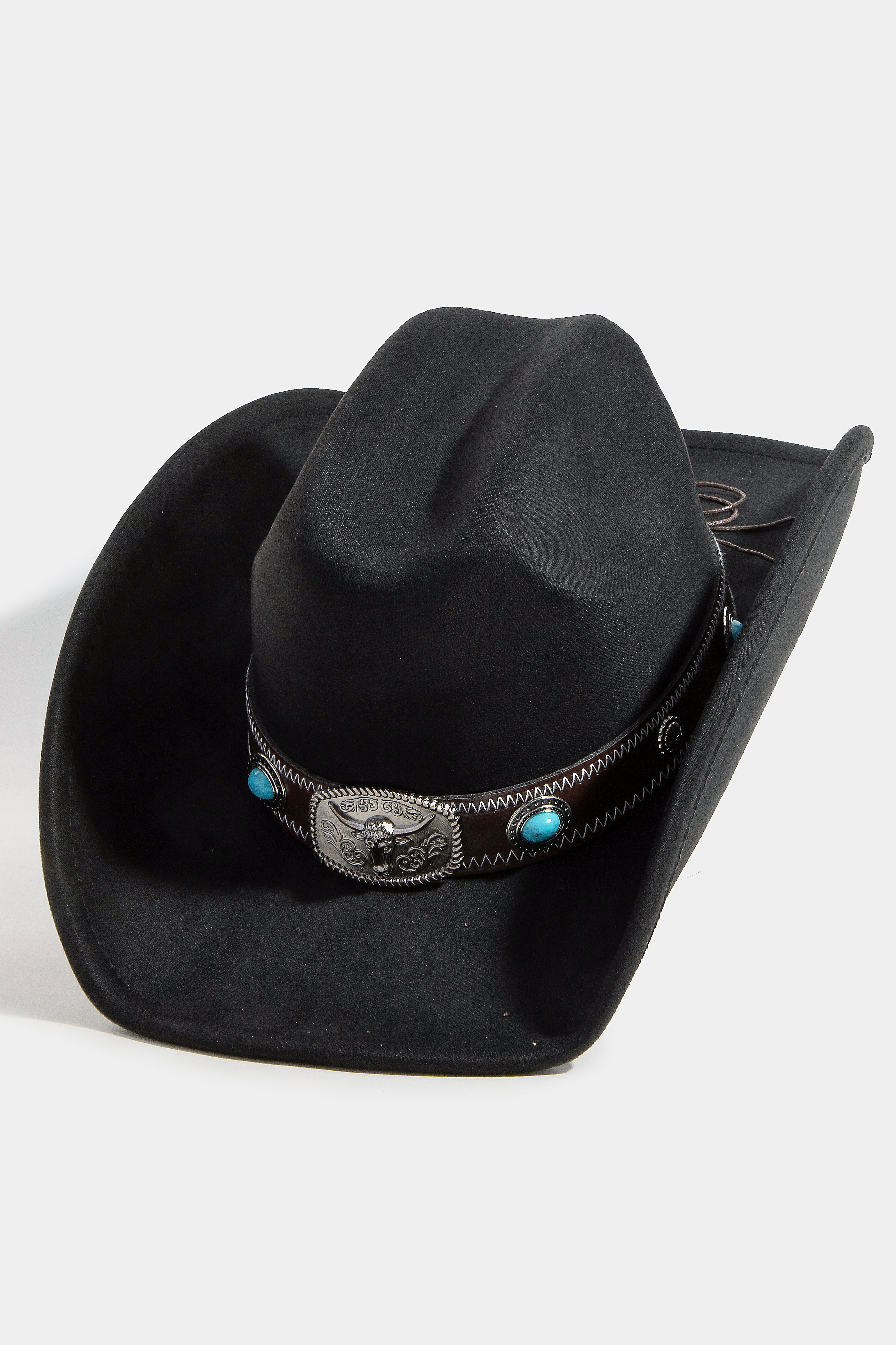 BLACK COWBOY HAT WITH WESTERN BUCKLE