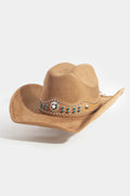 BROWN COWBOY HAT WITH BLUE GEMS