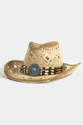 IVORY COWBOY HAT WITH BUCKLE AND BEAD DETAIL