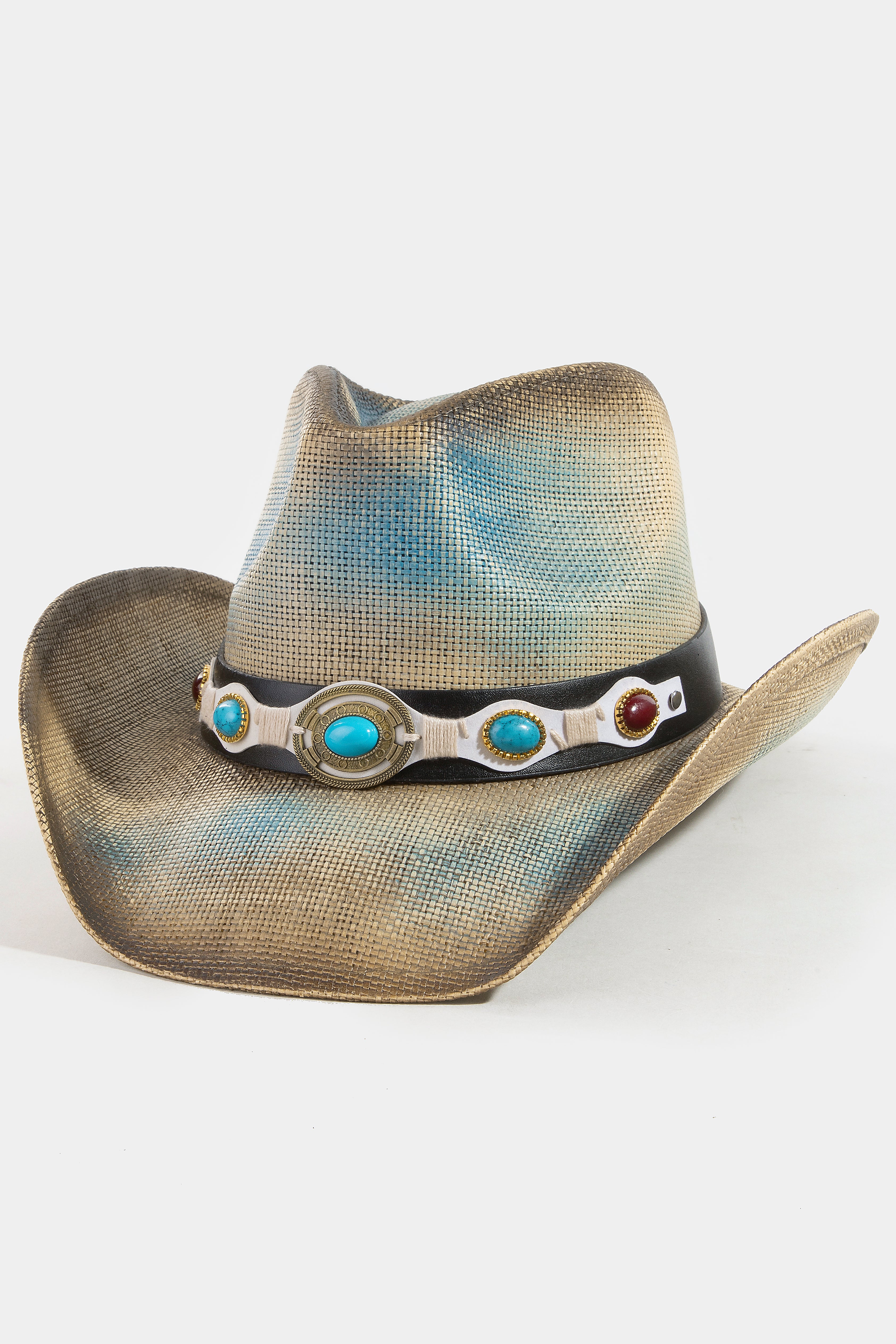 BLUE COWBOY HAT WITH MARBLE DETAIL