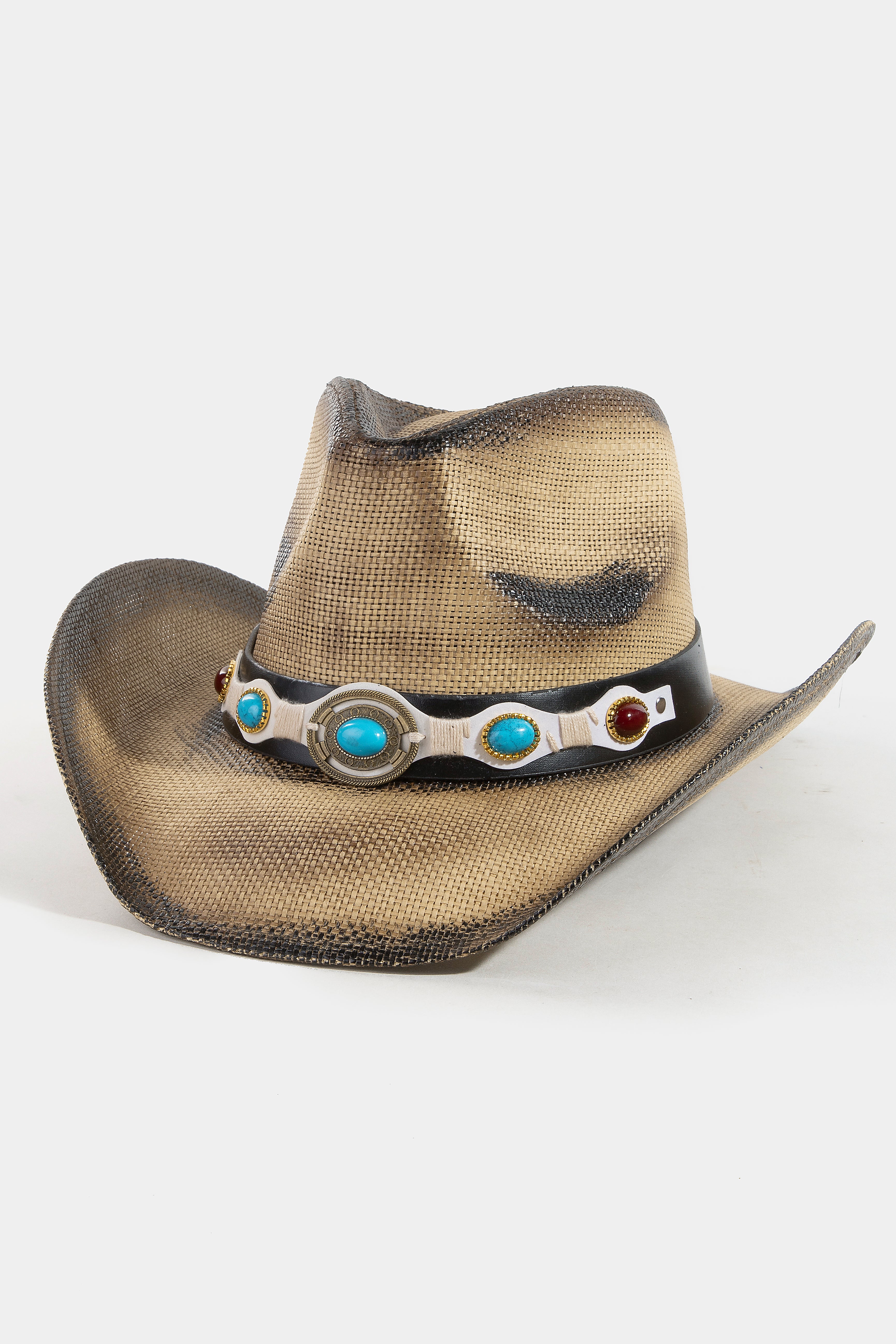 BROWN COWBOY HAT WITH MARBLE DETAIL