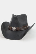 BLACK COWBOY HAT WITH LONGHORN DETAIL