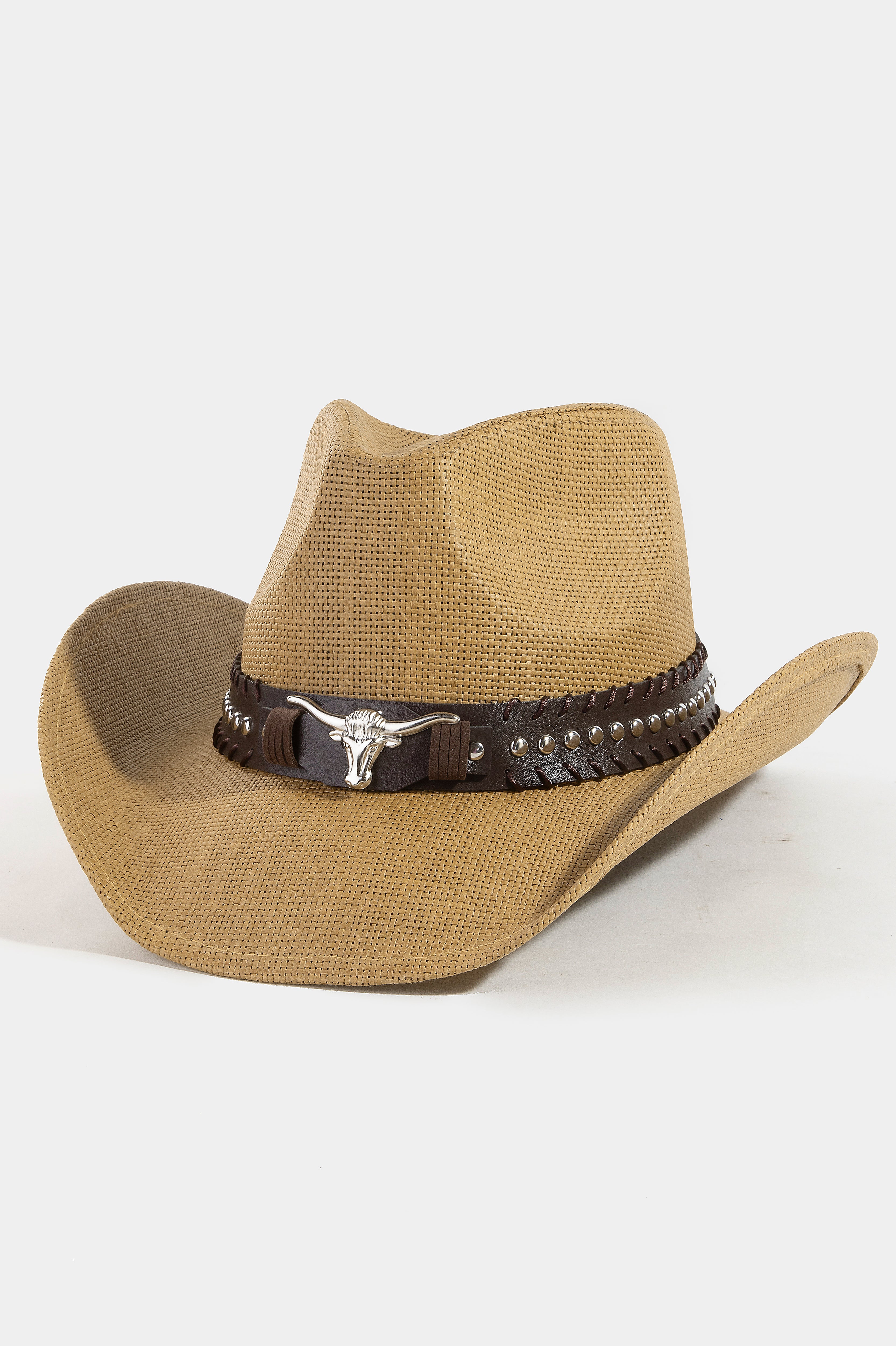 KHAKI COWBOY HAT WITH LONGHORN DETAIL