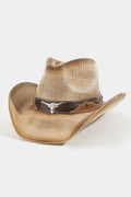 KHAKI COWBOY HAT WITH LONGHORN DETAIL