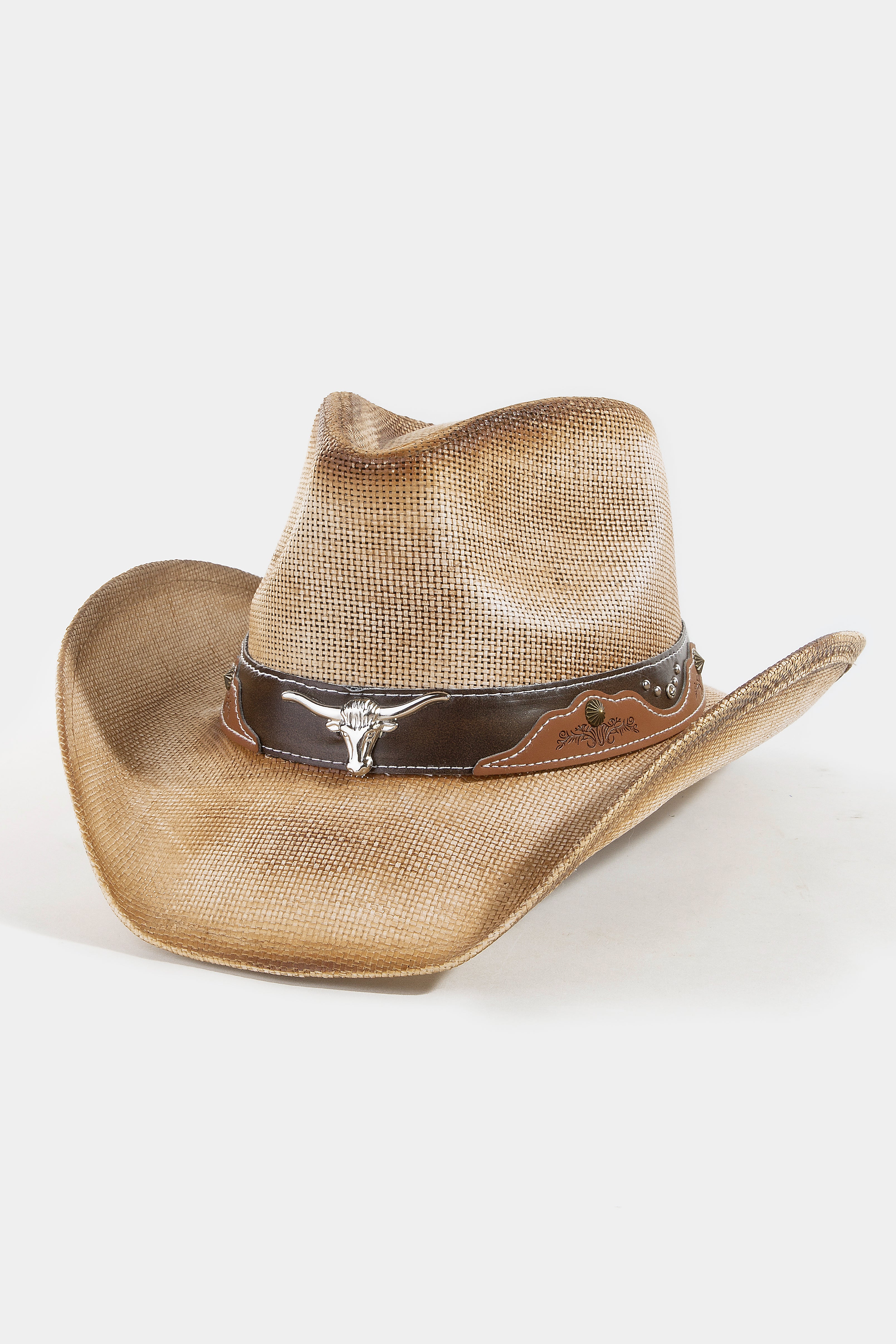 KHAKI COWBOY HAT WITH LONGHORN DETAIL