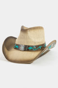 KHAKI COWBOY HAT WITH TURQUOISE DETAIL