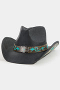 BLACK COWBOY HAT WITH TURQUOISE DETAIL