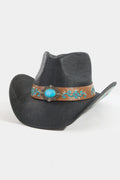 BLACK COWBOY HAT WITH TURQUOISE DETAIL