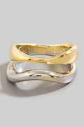 GOLD AND SILVER WAVY LAYERED RING