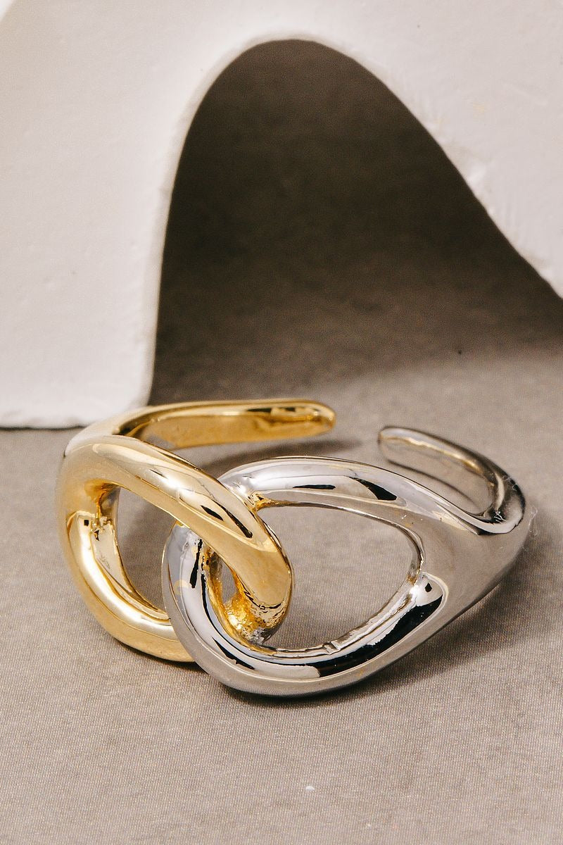 GOLD AND SILVER LOOP KNOT OPEN RING