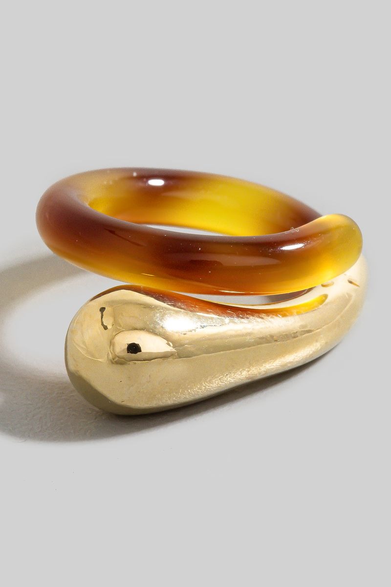 GOLD AND BROWN CAPPED ACRYLIC WRAP OPEN BAND RING