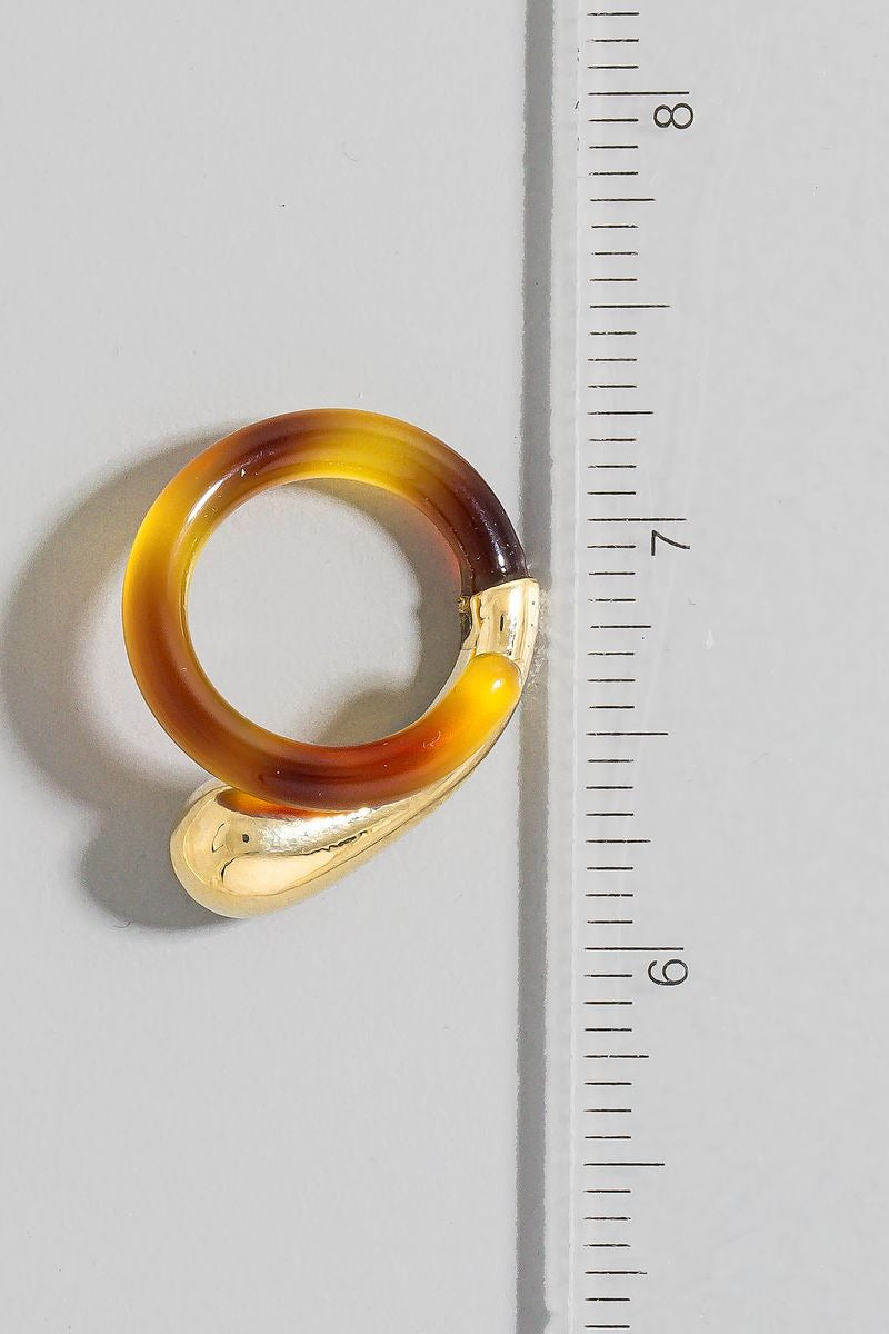 GOLD AND BROWN CAPPED ACRYLIC WRAP OPEN BAND RING
