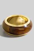 ROUND ACRYLIC BROWN AND GOLD BAND RING
