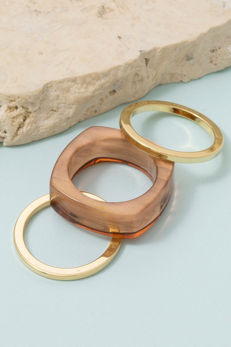 SQUARE LAYERED BAND RINGS SET