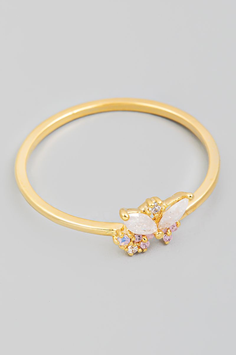 GOLD AND PINK RHINESTONES BUTTERFLY RING
