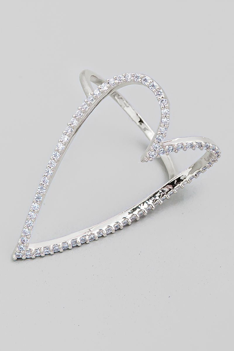 SILVER RHINESTONE HEART CUTOUT RING