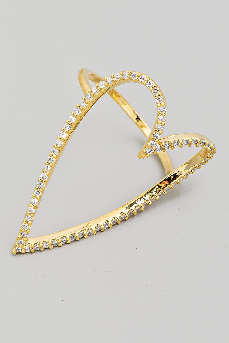 GOLD RHINESTONE HEART CUTOUT RING
