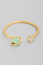 GOLD RHINESTONE GREEN OPEN RING
