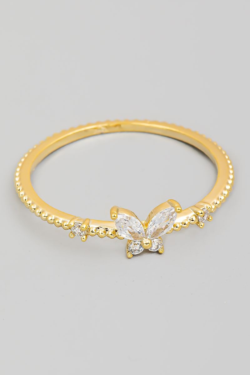 RHINESTONE BUTTERFLY GOLD RING