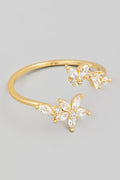 GOLD RHINESTONE FLOWER BUTTERFLY RING