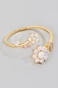 GOLD STUDDED FLORAL OPEN RING