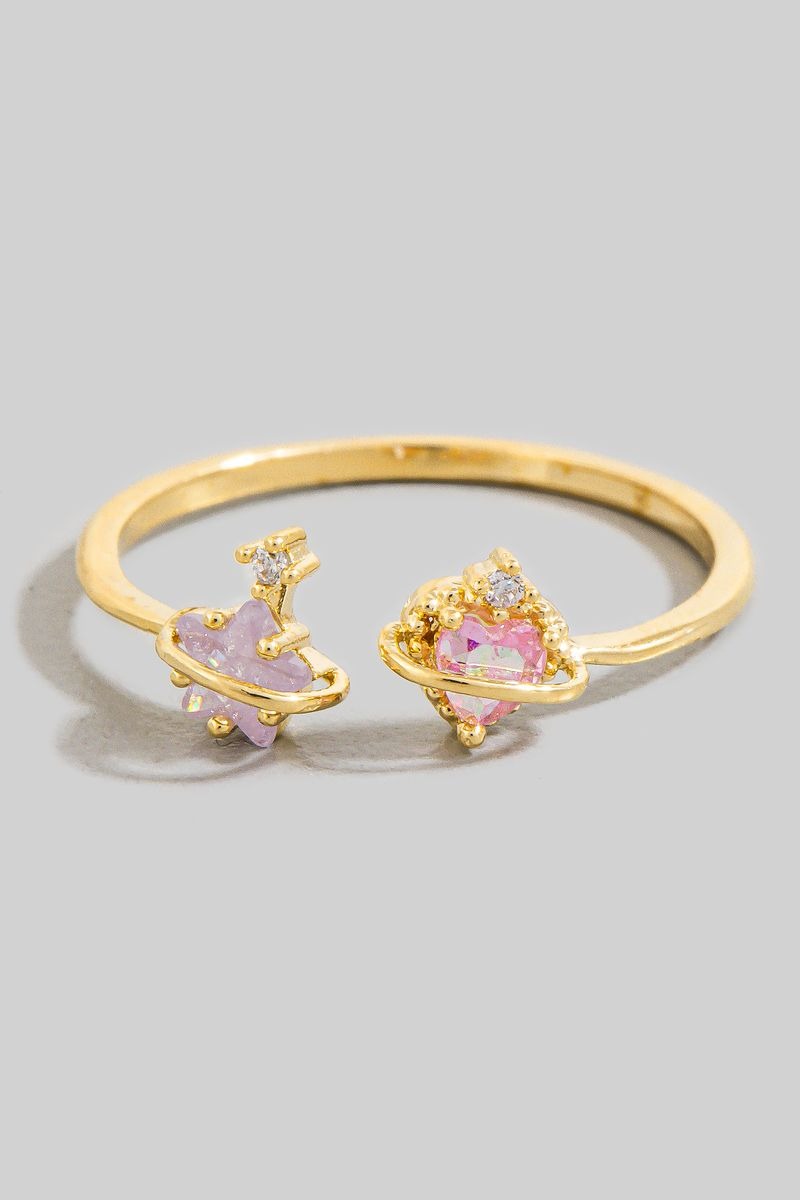 GOLD RHINESTONE HEART AND STAR RING