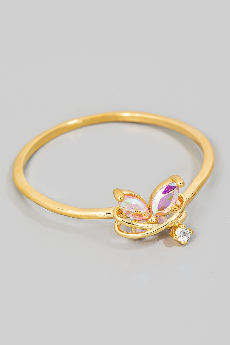 GOLD IRIDESCENT STUDDED BUTTERFLY RING
