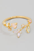 RHINESTONE PINK OPEN GOLD RING