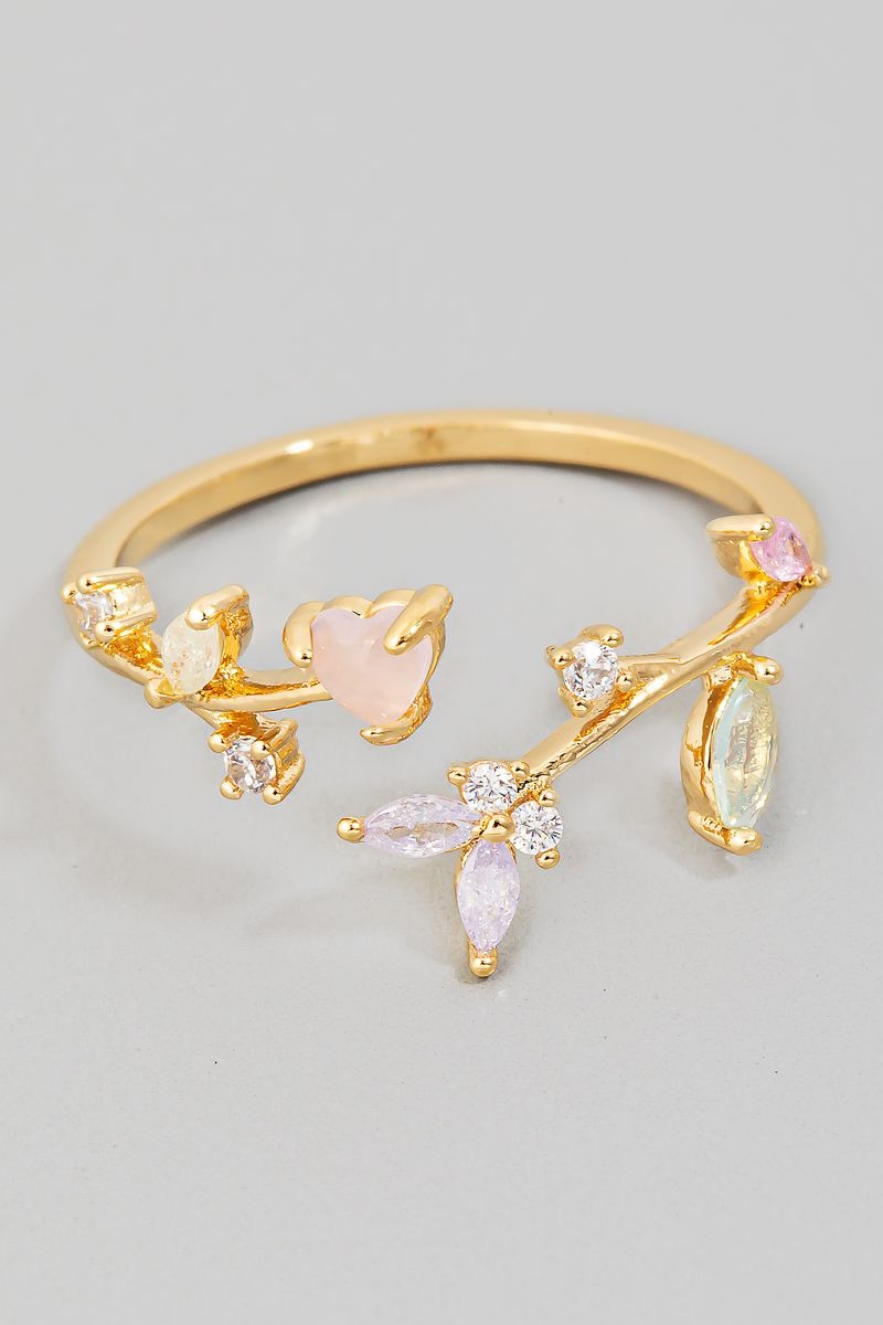 RHINESTONE PINK OPEN GOLD RING